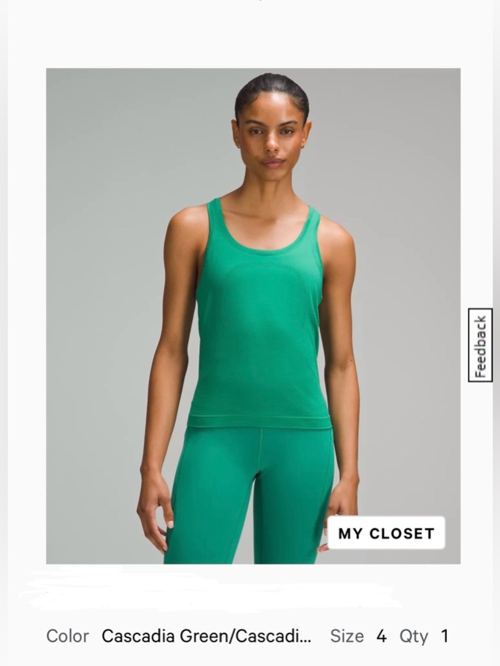lululemon swiftly racerback cascadia green waist length 2.0 tank